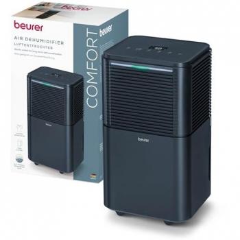 Deshumidificador Beurer LE 250, capacidad de 20 litros/día, para habitaciones hasta 60 m², tanque extraíble de 4 L, modo automático y nocturno, dos niveles de ventilador