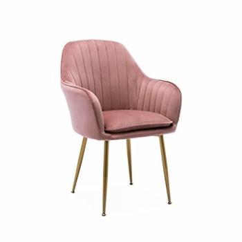 Sillón antiguo de terciopelo rosa con patas de metal, 57x59x84.5 cm, diseño Shella, color rosa viejo, patas de metal dorado