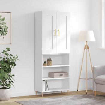 Aparador alto de madera contrachapada blanco 69,5x34x180 cm con 3 estantes, mueble de almacenaje para salón, buffet y armario auxiliar