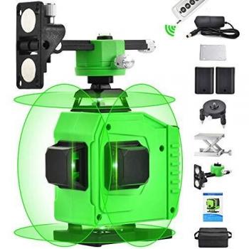 Nivelación láser de línea cruzada 4X360 °, autonivelación 4D 16 líneas Rayo verde Láseres de cuatro planos 2x360 ° Vertical 2x360 ° Línea horizontal,control remoto niveladora Laser