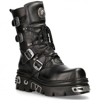 New Rock 373-S4 Unisex Black Leather Mid-Calf Gothic Boots EU36