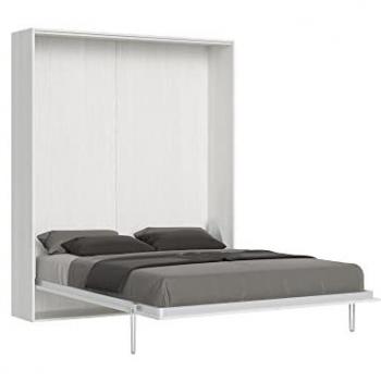 Cama abatible doble vertical Kentaro efecto madera fresno blanco