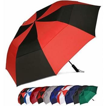 Eono by amazon paraguas de golf resistente al viento con doble tela y sistema de apertura automatico antiviento paraguas grande large golf umbrella deportivo unisex 62z negrorojo