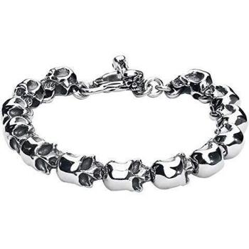 etNox hard and heavy Skull Hombre Pulsera Plateado 21 cm, Acero Inoxidable,