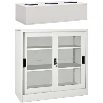 vidaXL Sliding Door Cabinet with Planter Box Light Grey Steel