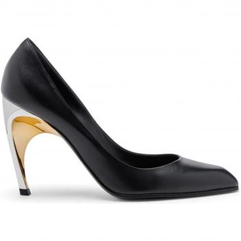 Alexander McQueen Women's Armadillo Leather Pumps, Black, Size 39 (9 US), Pointed Toe, Stiletto Heel