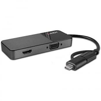 Lindy 43354 Hub USB 3.2 Gen 1 (3.1 Gen 1) Type-A + Type-C con Salidas HDMI y VGA Negro