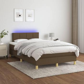Cama Box Spring con Colchón y LED Marrón Oscuro 120x200 cm Tela