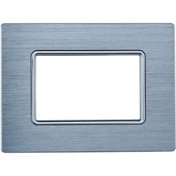 Placa de Aluminio 3 Postes Color Plata Brillante Serie Solar Compatible con BTicino Matix
