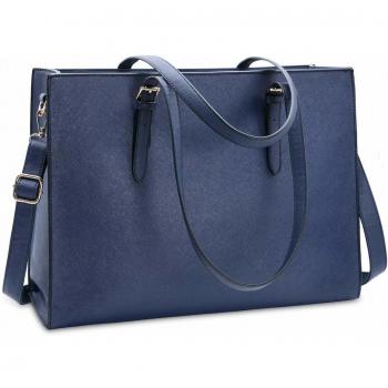 NUBILY Bolso Mujer Bolsos Bandolera para Ordenador Portátil 15.6 Pulgadas Impermeable Bolsos de Mujer Cuero PU Universidad Shopper Bolsa Tote Azul