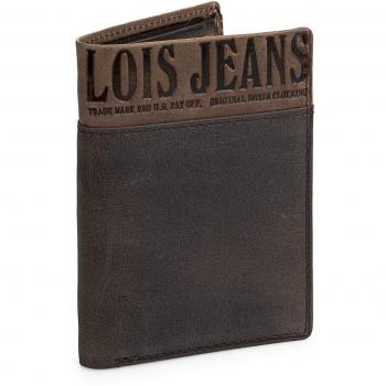 Lois - 12418 Cartera Billetero Tarjetero Hombre de Piel. Vertical. Porta Monedas Interior con Cremallera. 6 Compartimentos para Tarjetas. 2 para Billetes, Color Marron Oscuro-Marron