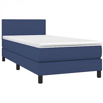 Cama box spring con colchón y LED tela azul 90x190 cm