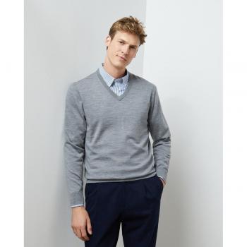 Jersey de hombre 100% lana merino lavable con cuello pico liso