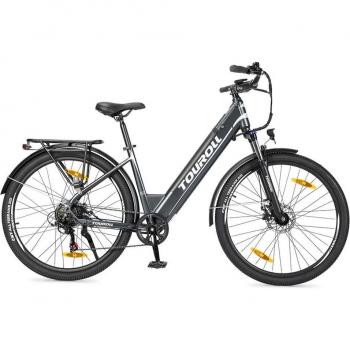 Bicicleta de trekking Toroll J1 ST eléctrica 250W, ruedas de 27,5 pulgadas, batería de 561,6 Wh, alcance de 100 km, freno a disco mecánico y freno electrónico (Neg