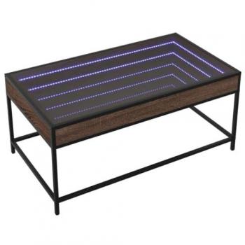 Mesa de centro con Infinity LED marrón roble 90x50x41 cm