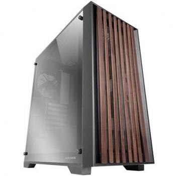 Caja PC ATX Midi Tower Mars Gaming MC-WOODC Negra con Panel Frontal de Madera y Cristal, Ventilador FDB de 12cm
