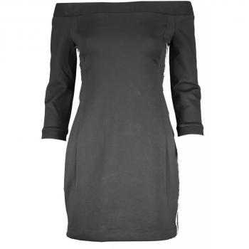 Calvin Klein Elegant Off-Shoulder Black Polyester Dress with Contrast Details - XS