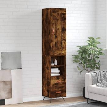 Aparador Moderno de Madera Contrachapada 34,5x34x180 cm con 2 Cajones y 2 Estantes en Roble Ahumado