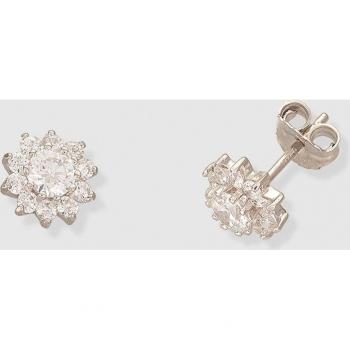 Pendientes Flor de oro blanco y circonitas