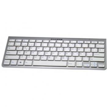 Kloner KTB0025 - Mini Teclado Multimedia Bluetooth 3.0, diseño slim, color alumino y blanco, Español QWERTY
