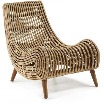 Kave Home - Butaca Tika de ratán y Patas de Madera Maciza de Caoba