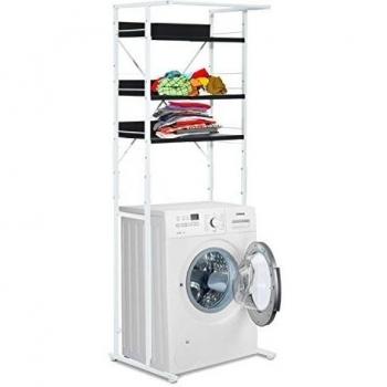 Estantería Metálica con Estantes para Lavadora o Cuarto de Baño 3 Niveles 56x185x67-78cm Color Blanco Lacado