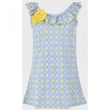 Vestido de niña azul con volantes y estampado floral de spandex - La Ormiga 1020312309