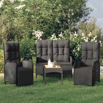 4-Piece Black Poly Rattan Garden Dining Set with Cushions