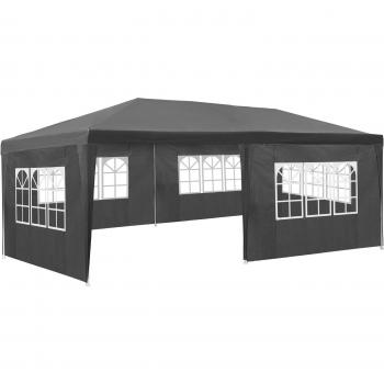 Tectake Pabellón Vivara 6 x 3 m - Cenador de jardín con 5 paneles laterales extraíbles, cierre de velcro y ventanas grandes, estructura sólida de acero con revestimiento en polvo