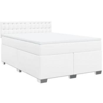 Cama Box Spring con colchón de cuero sintético blanco 160x200 cm