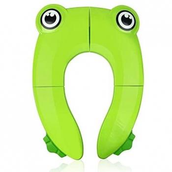 Pejoye Adaptador WC Niños, Adaptador para Inodoro para Niños, WC Portatil Niños, Plegable Reductor WC para Viaje para Niños y Niñas, con 1 Bolsa de Transporte, Rana Verde