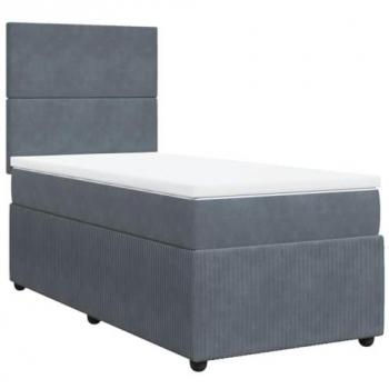 Cama box spring con colchón terciopelo gris oscuro 80x200 cm
