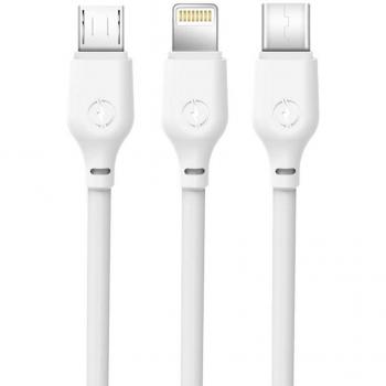 XO Cable de Carga Rápida 3 en 1 - Micro, Tipo C y Lightning a USB - 1m - Color Blanco