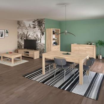 Pack de Muebles de Salón Moderno en Roble Kronberg: Incluye Mueble TV, Mesa de Centro, Mesa Extensible, Aparador y Vitrina