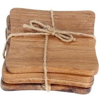 Juego de 4posavasos, diseño de madera de acacia