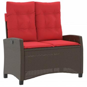 Brown Poly Rattan Reclining Garden Bench with Cushions