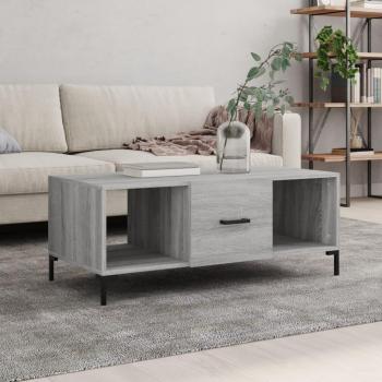 Mesa de centro madera contrachapada 102x50x40 cm en color Blanco, Negro y Gris Sonoma, con acabado brillante, adecuada para salón o comedor como mesita auxiliar o mesa de café