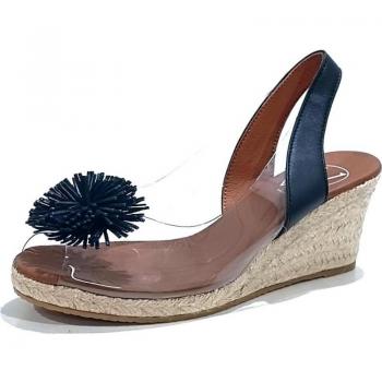 Sandalias de Mujer Viguera 293 Esparto con Cuña, Tacón de 7 cm, Color Negro, Materiales: Piel y Vinilo