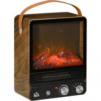 Chimenea Eléctrica HOMCOM 750W/1500W con Efecto de Llama Realista 30,3x17,5x37,4 cm Nogal Oscuro