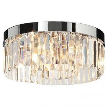 Plafón de diseño Crystal, lámpara de techo a ras de baño, 5 bombillas G9, cristal transparente (K9), acero cromado, detalle de vidrio IP44, dimensiones 13cm