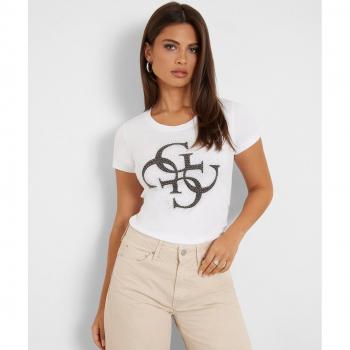 Guess Front Logo Stretch T-Shirt, Female, White, Size: S