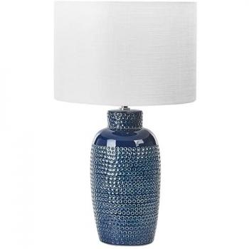 Lámpara de mesa de cerámica azul marino 53 cm con pantalla tambor blanca hecha a mano Perlis
