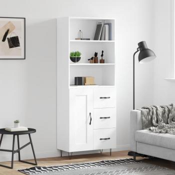 Aparador alto de madera contrachapada blanco 69,5x34x180 cm