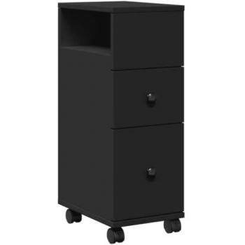 Armario de baño estrecho con ruedas, madera de ingeniería, color negro