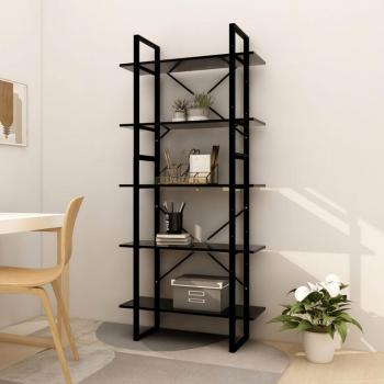 Estantería de 5 niveles de madera de ingeniería, dimensiones 80x30x175 cm, disponible en blanco, negro y gris, ideal para oficina, estudio, sala de estar y dormitorio