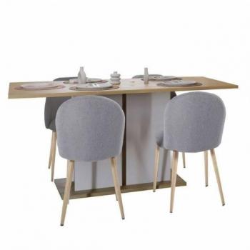 Muebles Comedor Pack Mesa + 4 Sillas Salón Acces Color Roble Hamilton y Blanco Mate, Melamina - Acero Blanco - Madera Claro