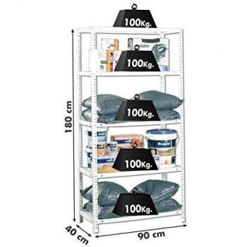 SimonRack SI197 Estantería con 5 Estantes, Blanco, 1800 x 900 x 400 mm