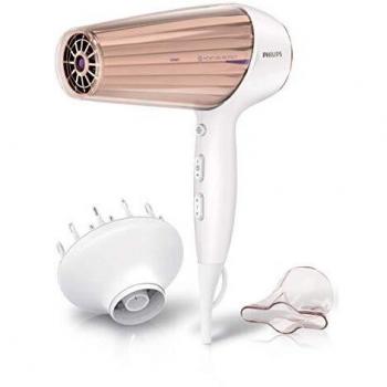 Philips DryCare Prestige HP8280/00 - Secador de Pelo Profesional, Motor DC, Ionico, Boquilla y DifUsor, 3 Velocidades, 3 Temperaturas, 2300w, Blanco y Rosa