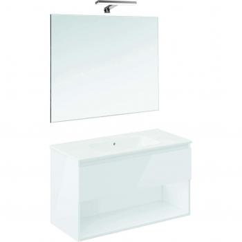 Conjunto de baño Cosmic BBEST con mueble suspendido, lavabo de porcelana, espejo y aplique