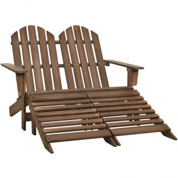 Adirondack Chair & Ottoman Set - 2-Seater Garden Furniture, Fir Wood, Brown